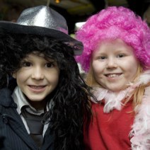 Boy and girl fancy dressed as Dr Who and assistant