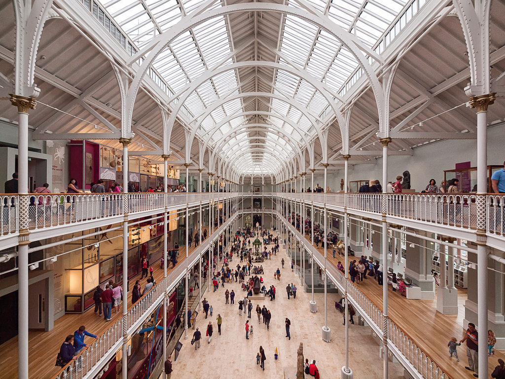 A shot of the light-filled atrium of the Grand Gallery that houses the UK's single largest museum installation, the Window on the World: a four-storey, 18-metre high display of more than 800 objects.