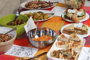 Dishes of food on a table