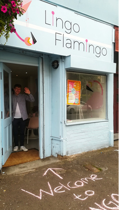 The colourful exterior of Lingo Flamingo's premises