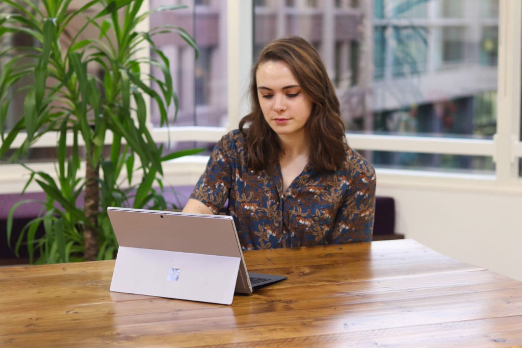 Adrienne on computer