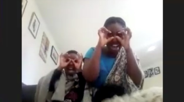 Screenshot of Boatemaa and Emmanuel making funny faces on a video call